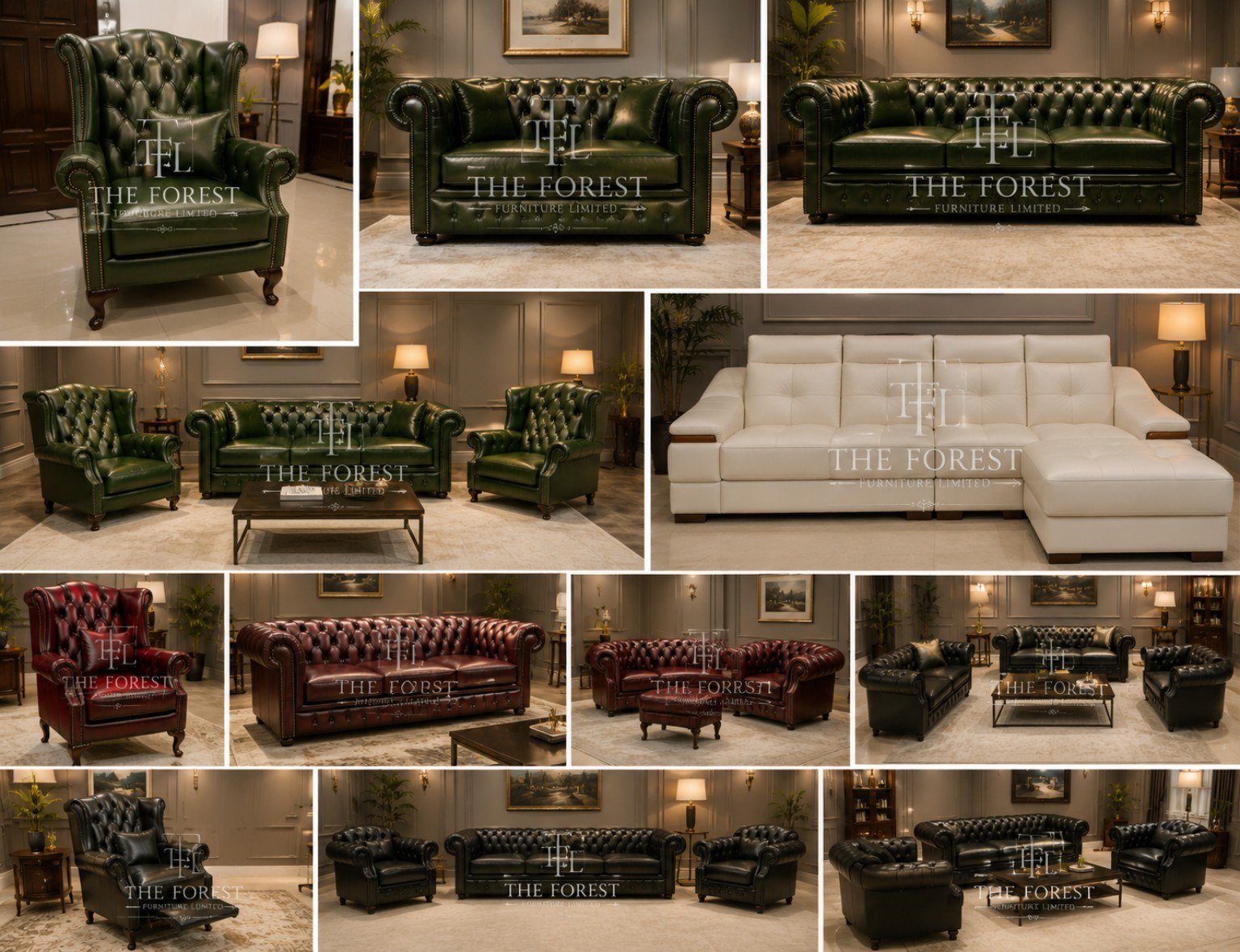 Royal British Chesterfield sofa set catalogue collage