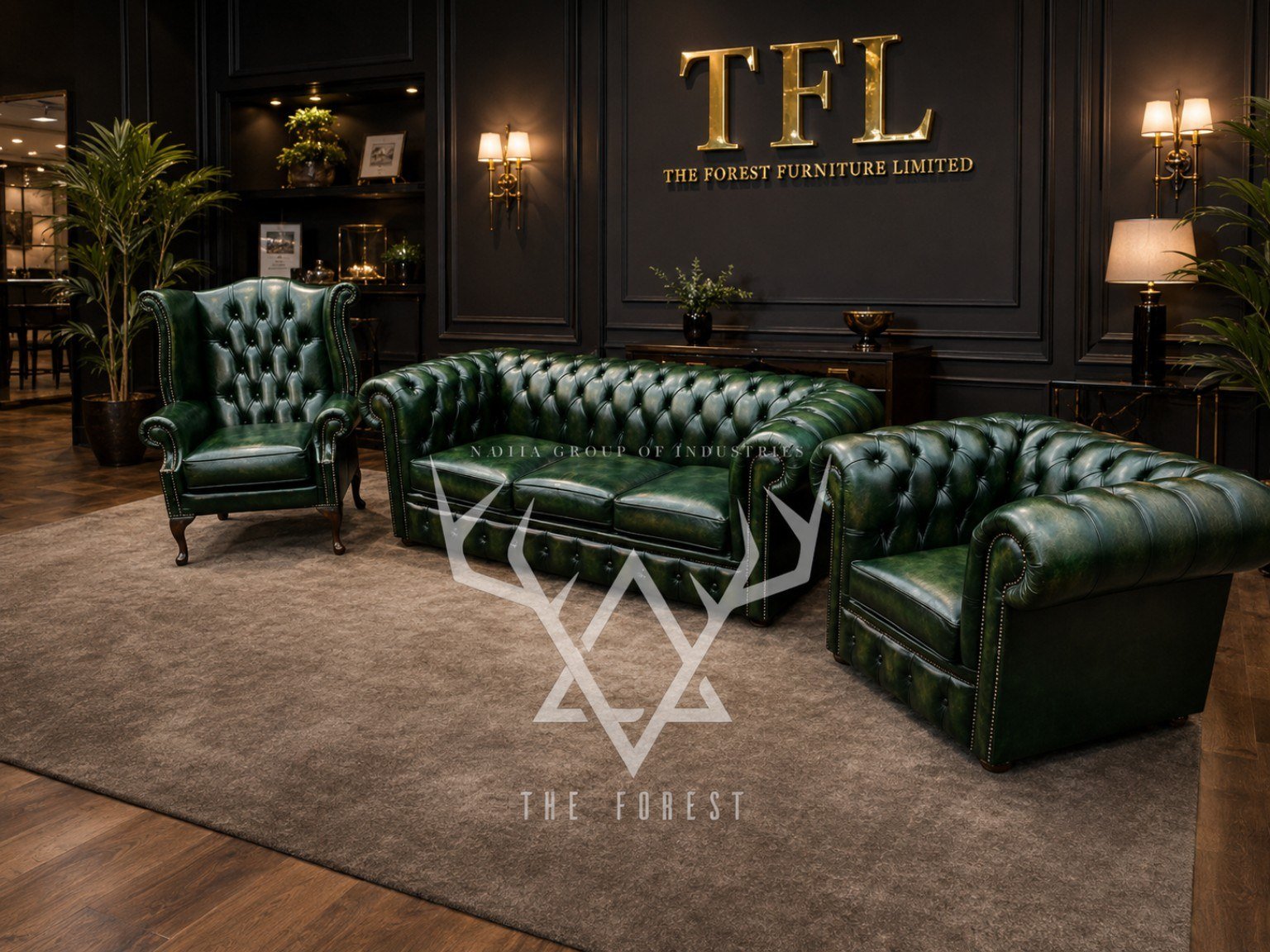 Royal British Chesterfield green sofa set signature collection by The Forest Furniture Limited