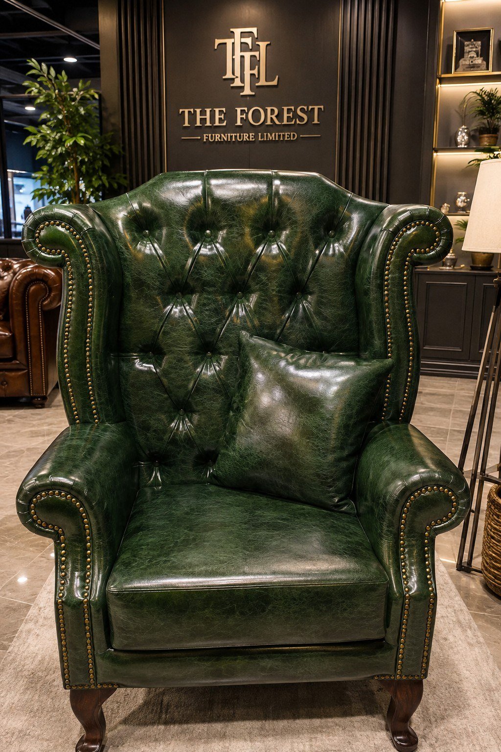 Royal British Chesterfield green wingback single chair