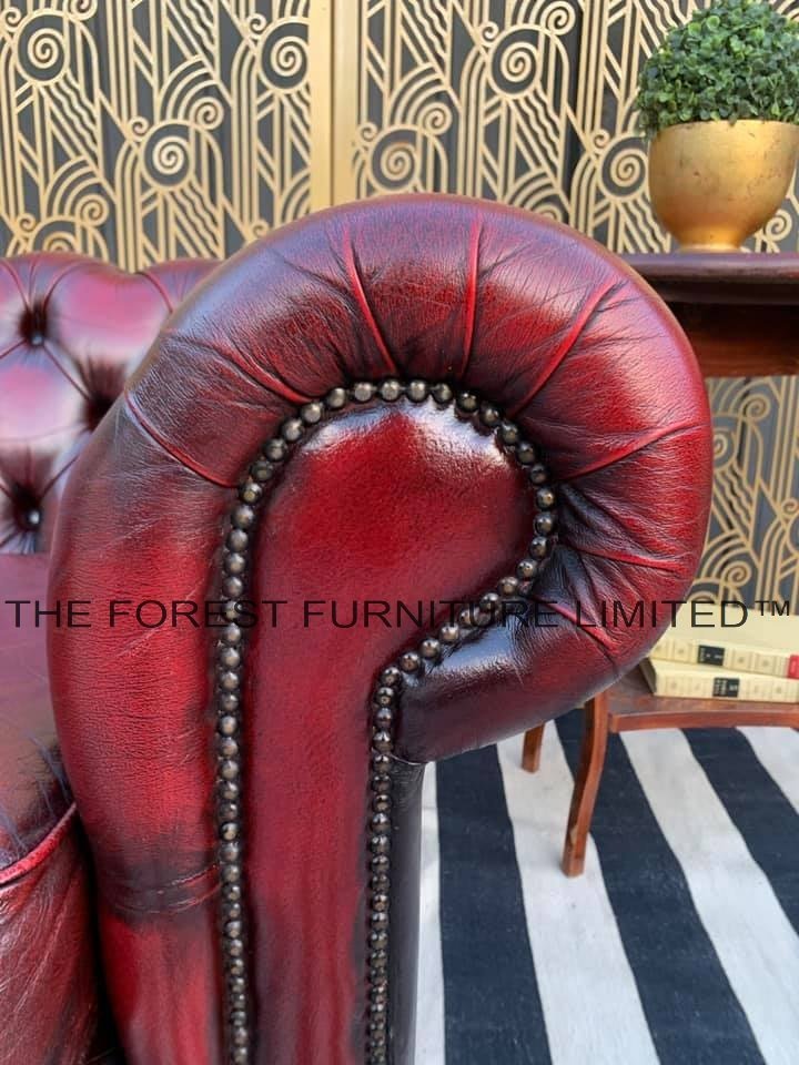 Royal British Chesterfield rolled arm and nailhead detail