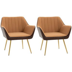 HOMCOM Accent Chairs Velvet Armchairs for Living Room Set of 2 Light Brown